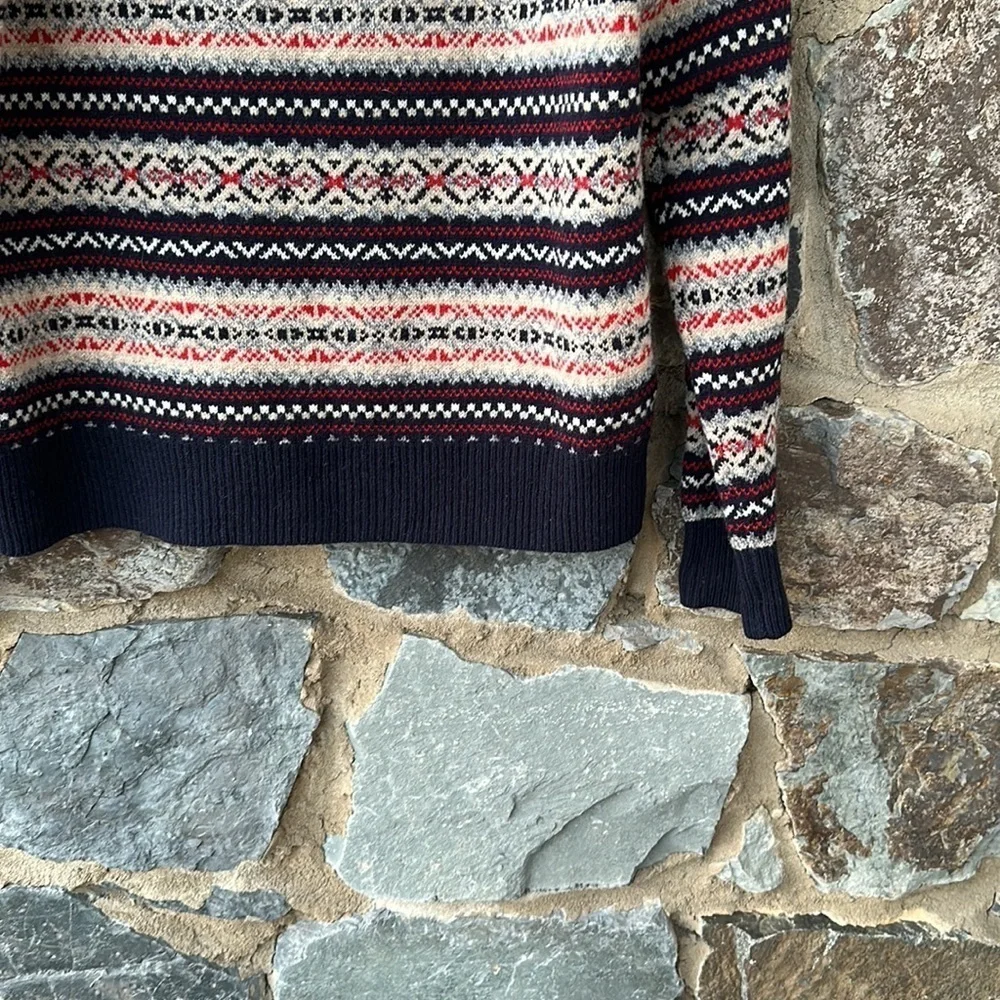 J Crew Men Large 100% Lambswool Fair Isle Knit Multicolor Crewneck Sweater